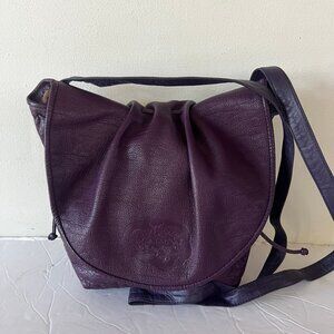 VINTAGE CARLOS FALCHI BUFFALO LEATHER CROSSBODY BAG EGGPLANT